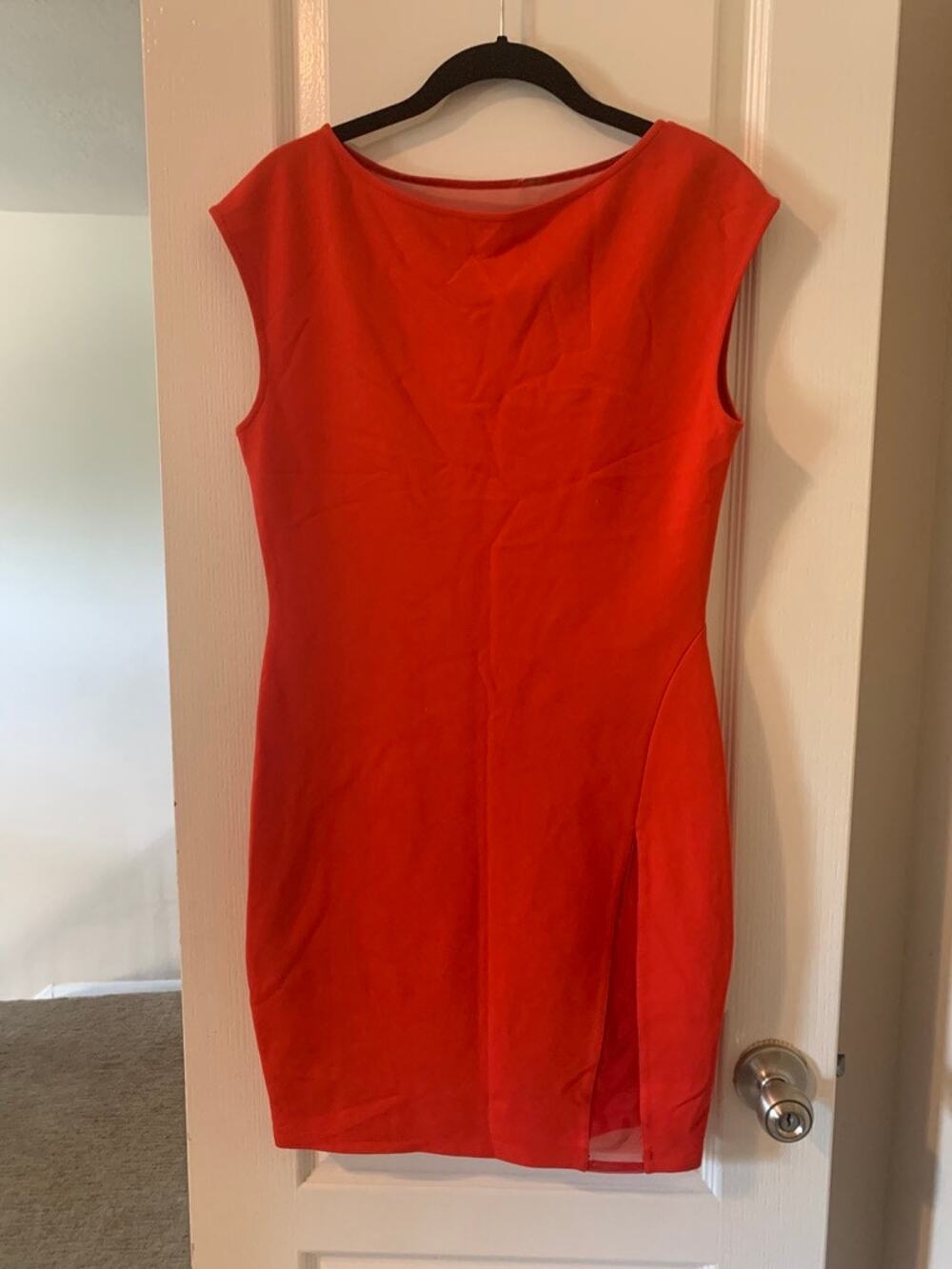 Victor Glemaud Red Sheath Dress Open Deep V Back Stretch Knit Size M NWT